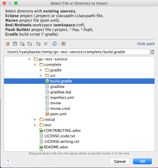 Select File or Directory to Import